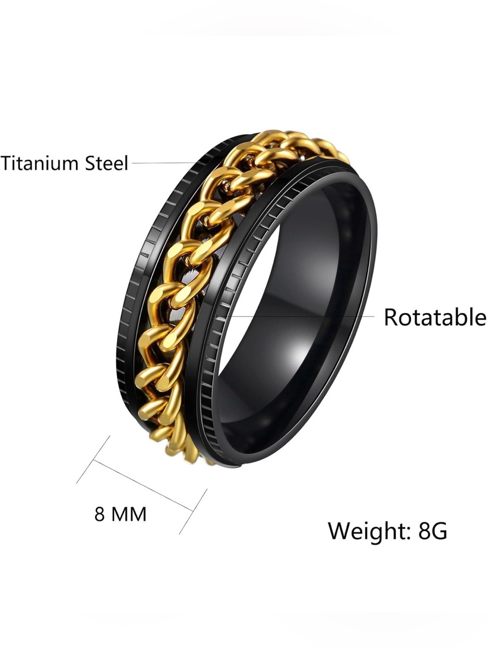 Titanium & Stainless Steel Anxiety Spinner Chain Ring Size 6 NWT - Picture 2 of 8
